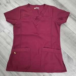 Wonderwink Four Stretch 4 Scrub Top Burgundy Womens Size XS V-Neck Pockets